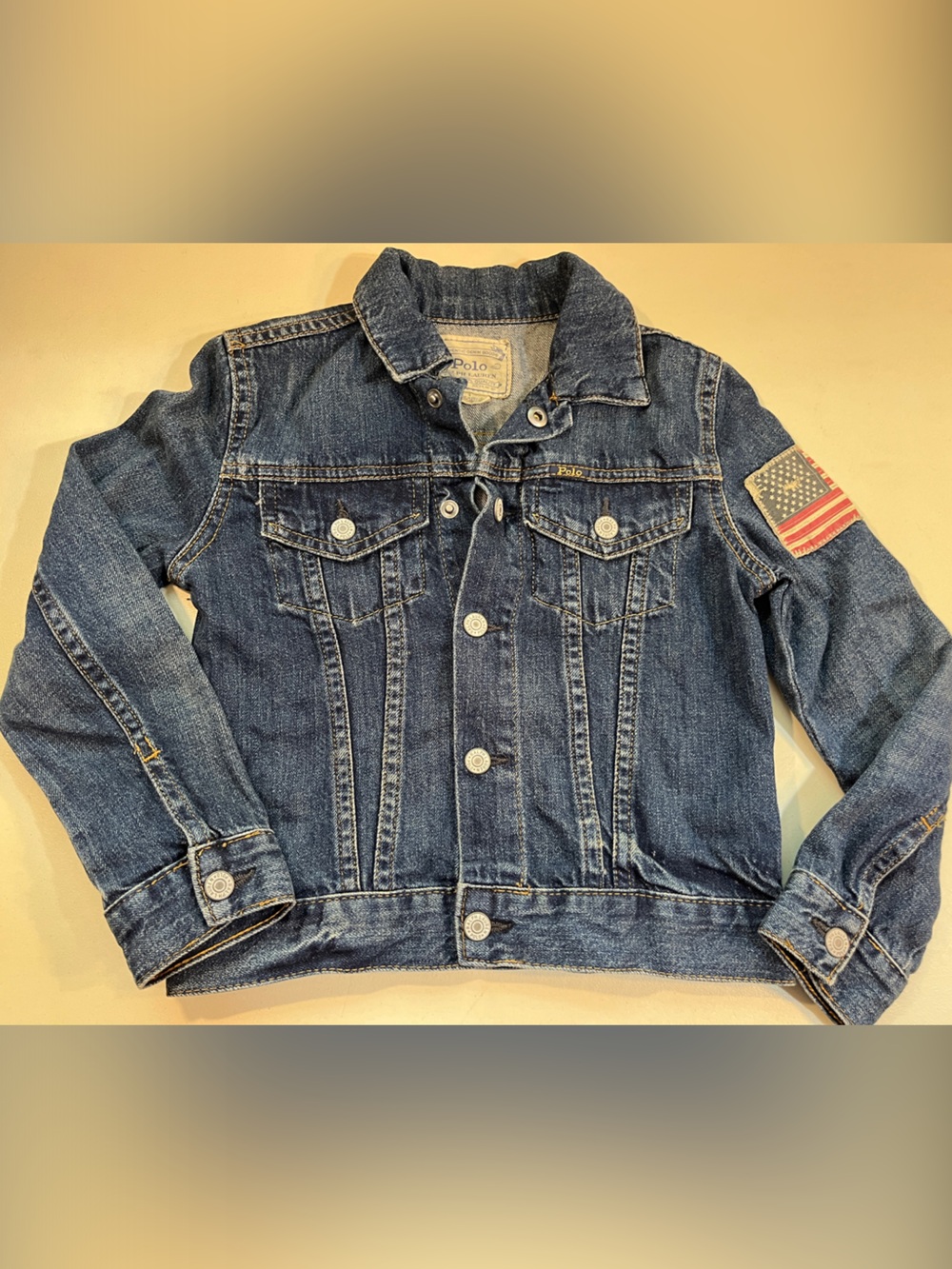 Ralph Lauren Kids Blue Denim Jacket with American Flag Patch
